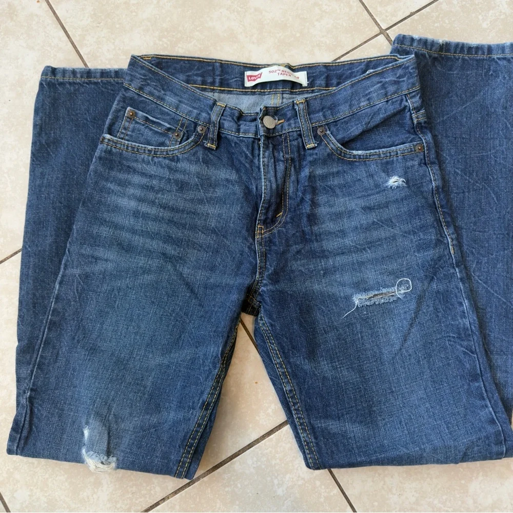 Levi’s 502 Regular Taper Distressed Ripped Blue Jeans Boys Youth Size 14